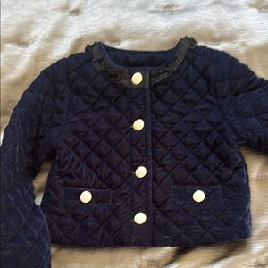 Navy velvet Quilted Kids Jacket with White Buttons